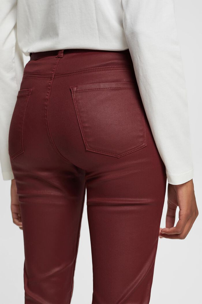 Pantalon taille haute en similicuir coupe Slim Fit, BORDEAUX RED, detail image number 4