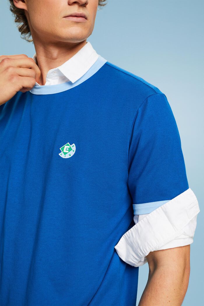 T-shirt col rond en coton à logo, BRIGHT BLUE, detail image number 3