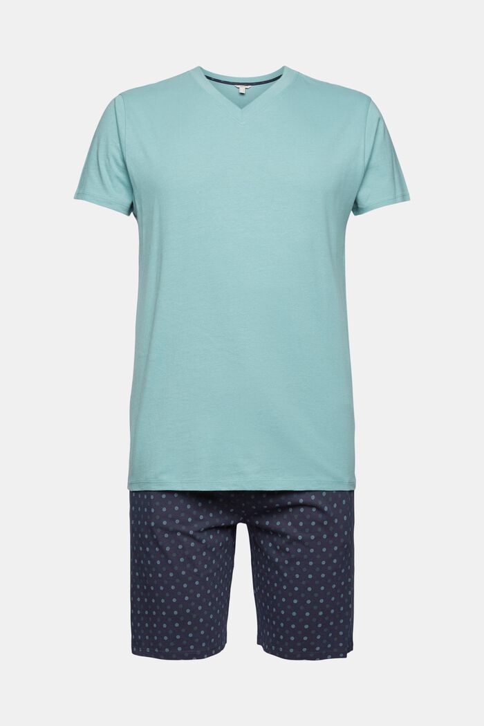 Pyjama en coton à pantalon court, TEAL GREEN, detail image number 4