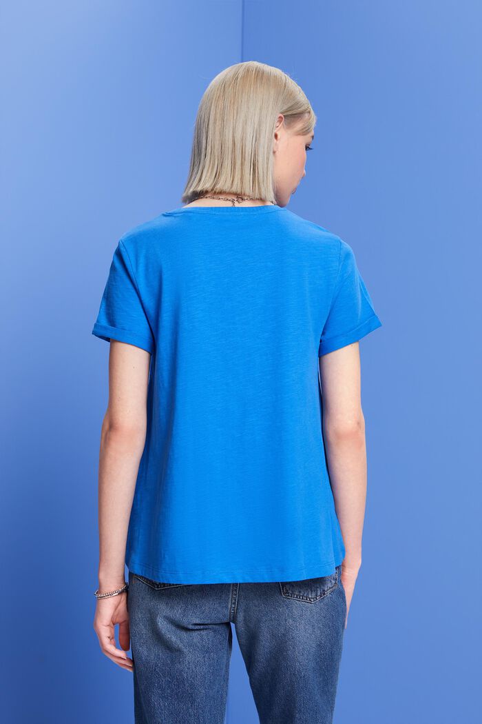 T-shirt basique à encolure ronde, 100 % coton, BRIGHT BLUE, detail image number 3