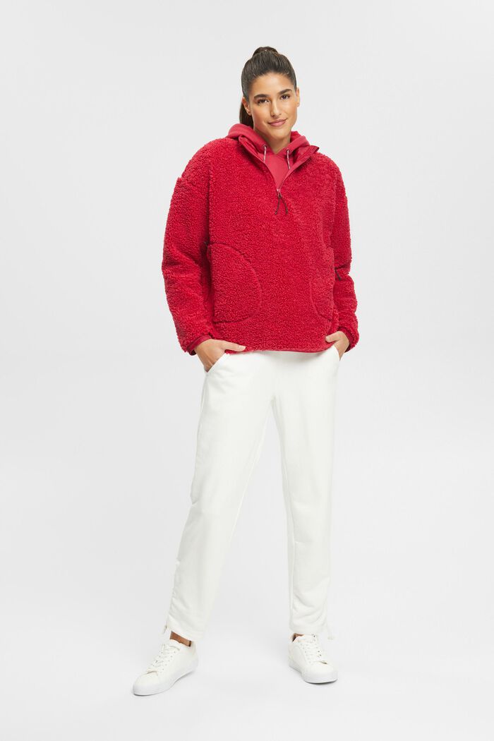 Sweat-shirt à demi-zip en polaire peluche, CHERRY RED, detail image number 1