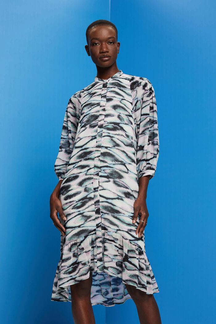 En matière recyclée : la robe longueur midi en mousseline, EMERALD GREEN, detail image number 0