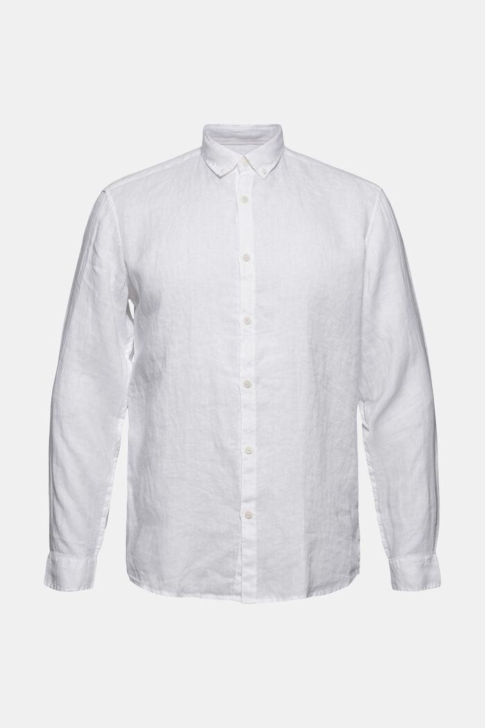 Chemise à col boutonné, 100 % lin, WHITE, overview