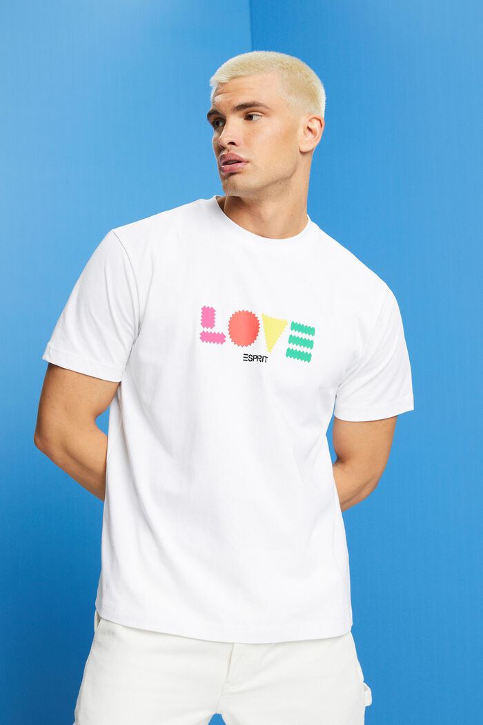 T-shirt en coton biologique à imprimé géométrique, WHITE, detail image number 0