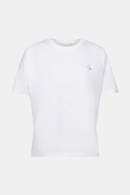T-shirt à imprimé à fleurs sur la poitrine, WHITE, overview