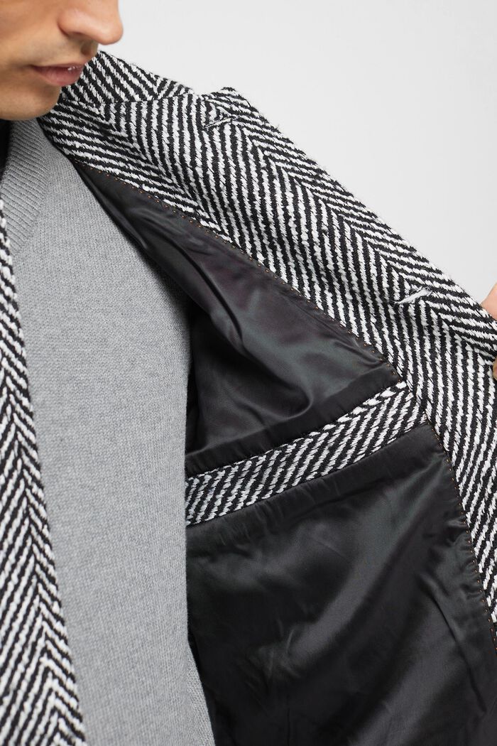 Manteau à chevrons en laine mélangée, BLACK, detail image number 2