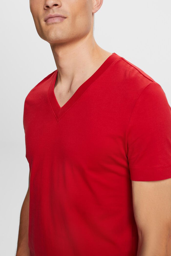 T-shirt en jersey à encolure en V, 100 % coton, DARK RED, detail image number 2