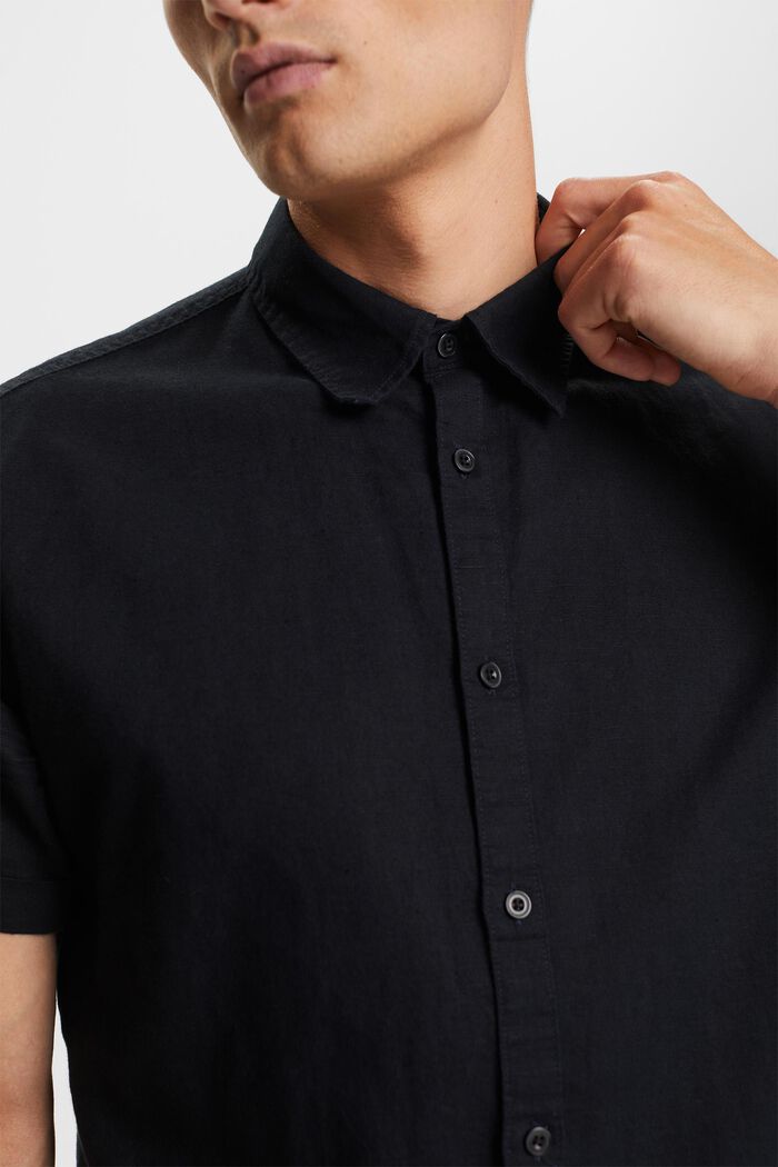 T-shirt à manches courtes en mélange de lin et de coton, BLACK, detail image number 2