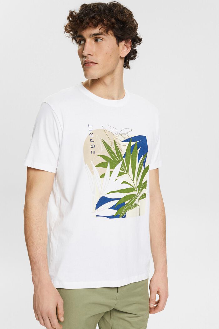 T-shirt en jersey animé d'un imprimé végétal, WHITE, detail image number 0