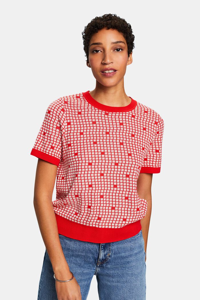 Sweat-shirt jacquard à col ras-du-cou, RED, detail image number 0
