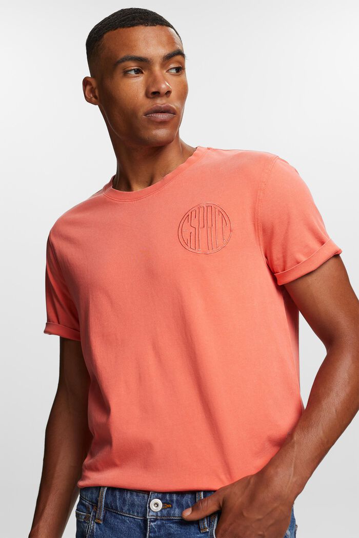 T-shirt animé d’un logo surpiqué, 100 % coton, CORAL RED, detail image number 4