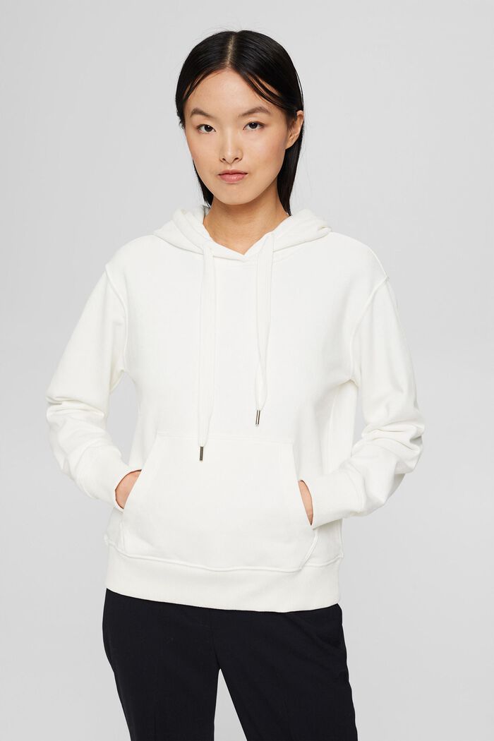 Sweat-shirt à capuche et logo brodé, en coton mélangé, OFF WHITE, detail image number 0