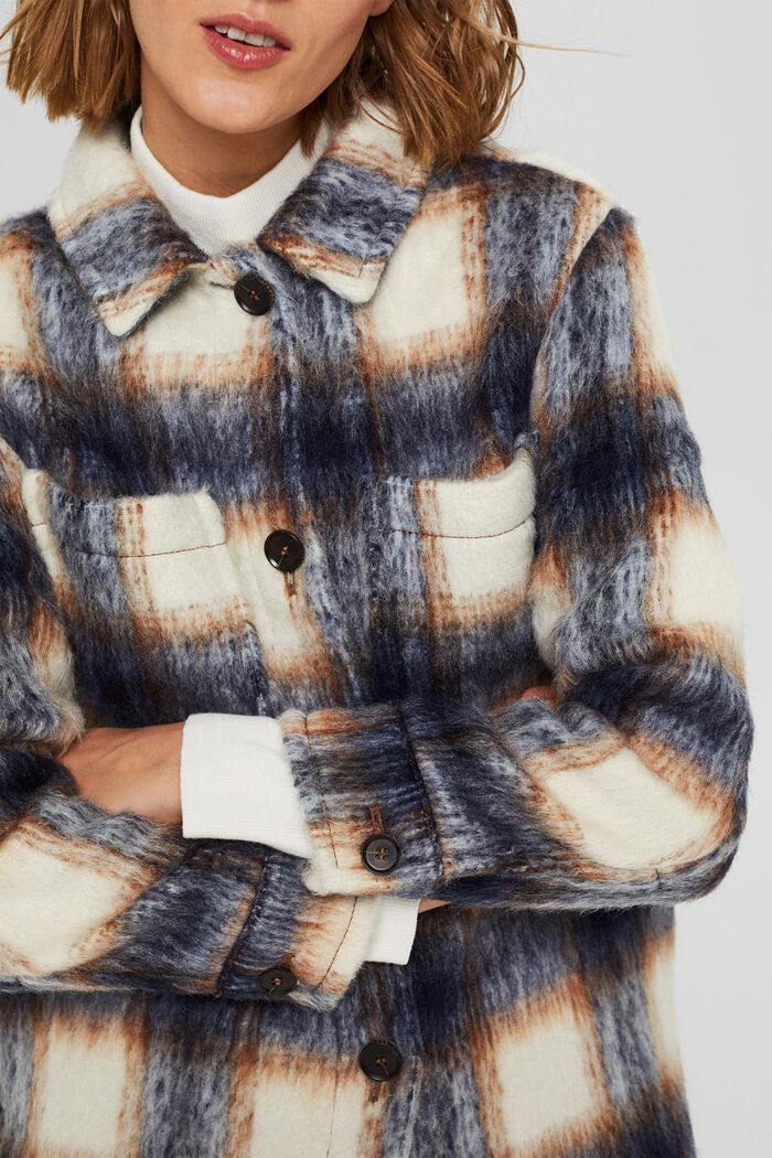En laine mélangée recyclée : la veste velue à carreaux, NAVY, detail image number 2