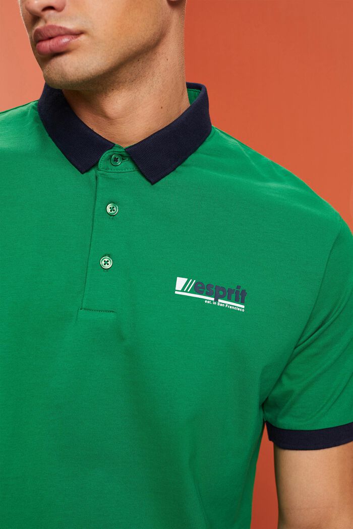 Polo en jersey de coton à logo imprimé, EMERALD GREEN, detail image number 2