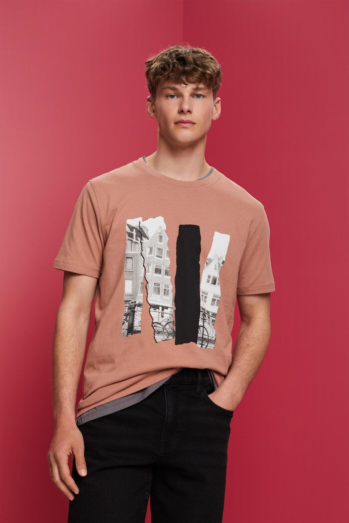 T-shirt à encolure ronde orné d’un imprimé, 100 % coton, DARK OLD PINK, detail image number 0