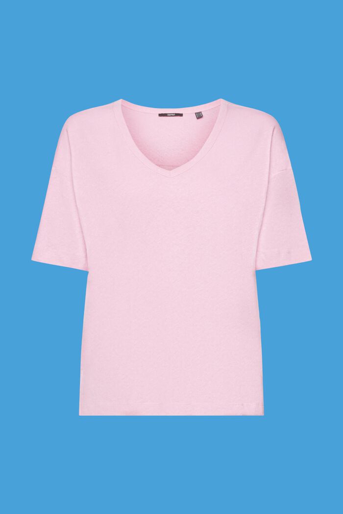 T-shirt en lin mélangé à encolure en V, LIGHT PINK, detail image number 7
