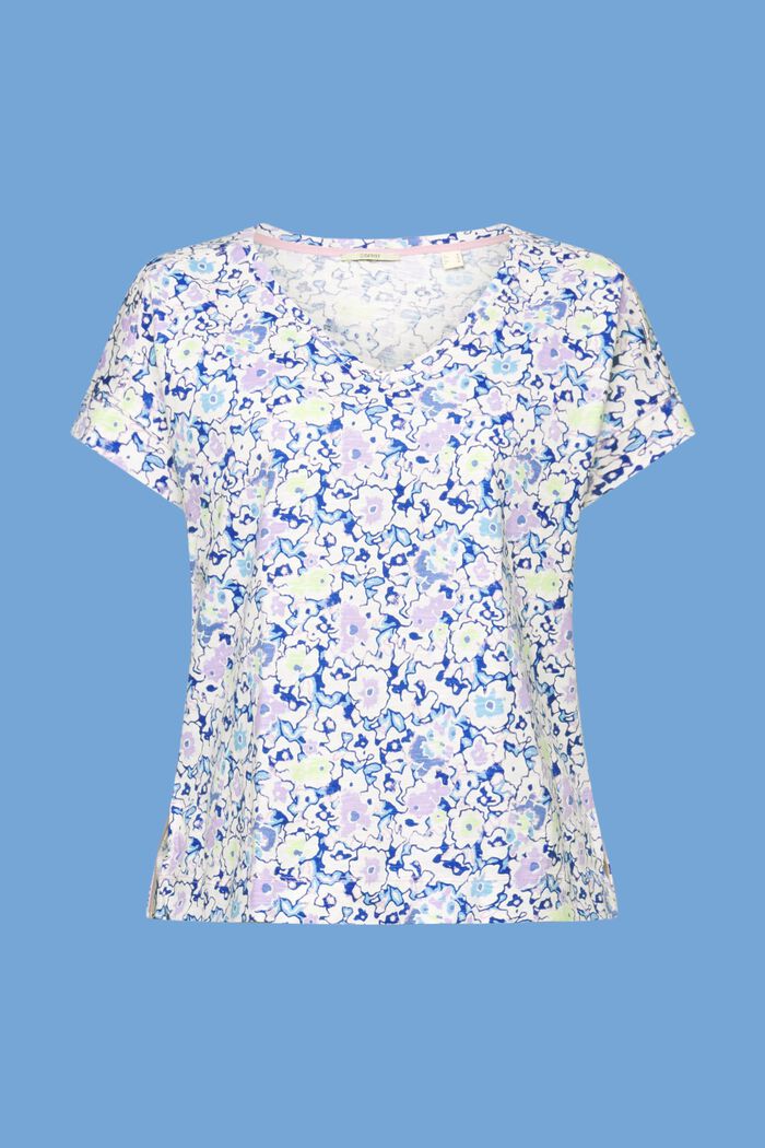 T-shirt en coton à encolure en V et motif all-over, OFF WHITE, detail image number 5