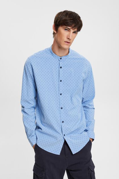 T-shirt en coton durable, à col mao et motif, BRIGHT BLUE, overview