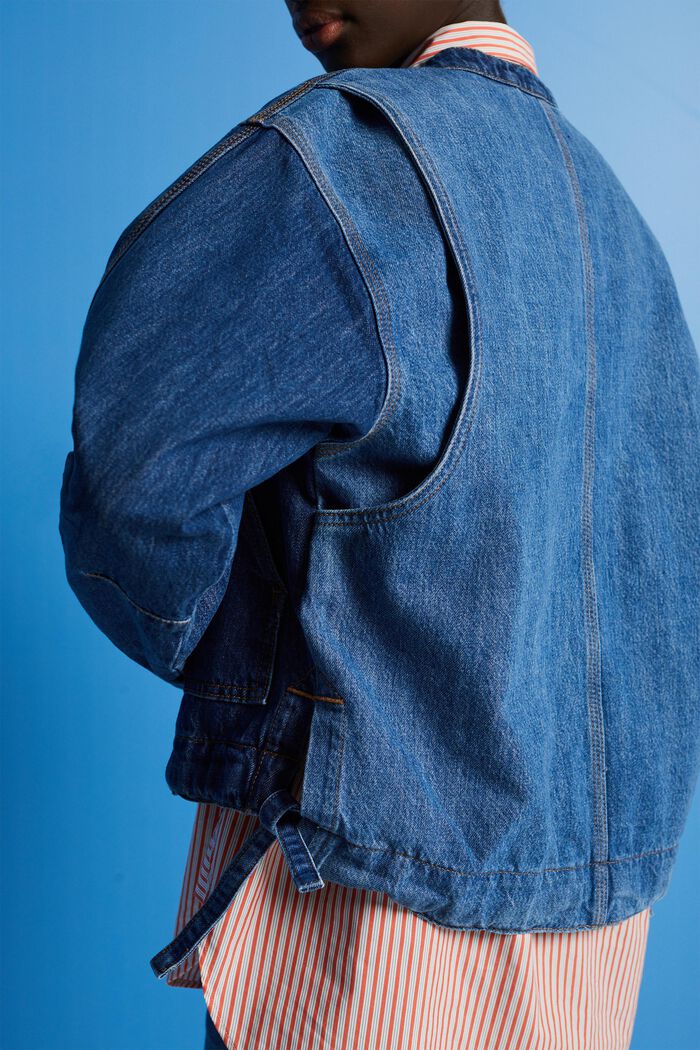 Veste en jean sans col muni de cordons de serrage, BLUE LIGHT WASHED, detail image number 4