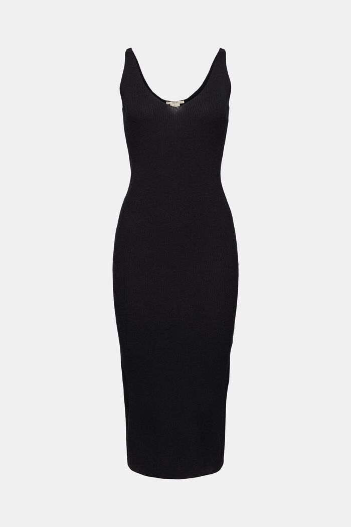 À teneur en lin : la robe longueur midi en maille côtelée, BLACK, detail image number 6