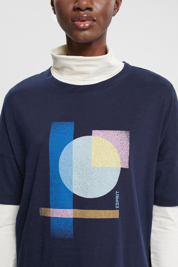 T-shirt en coton à imprimé géométrique, NAVY, detail image number 2