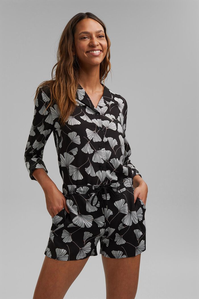 Short de pyjama à imprimé ginko, LENZING™ ECOVERO™, BLACK, detail image number 0
