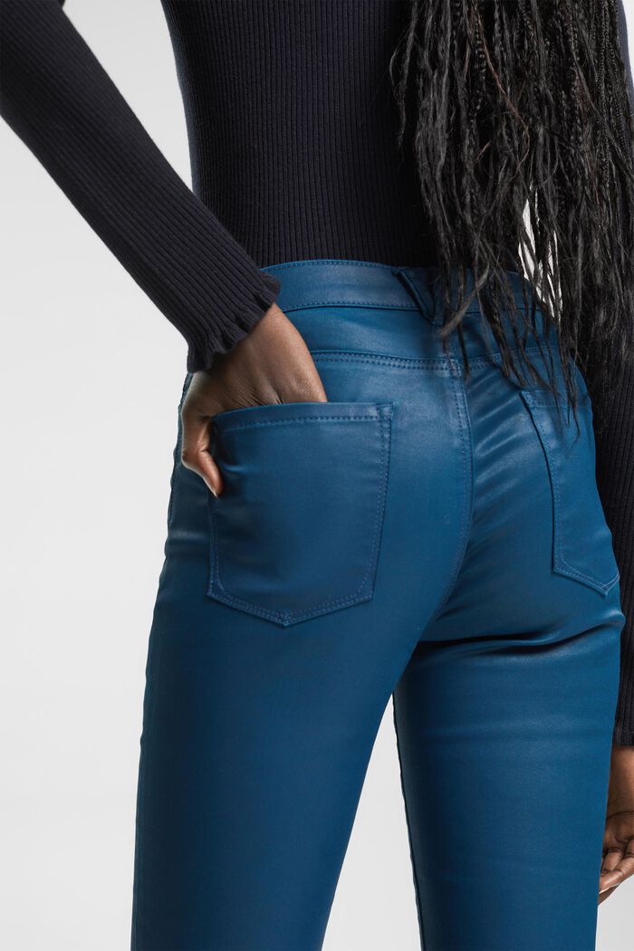 Pantalon taille haute en similicuir coupe Slim Fit, PETROL BLUE, detail image number 4