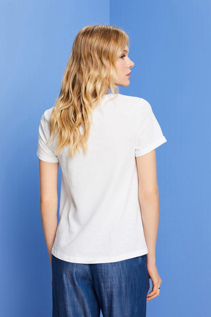 T-shirt basique à encolure ronde, 100 % coton, WHITE, detail image number 3