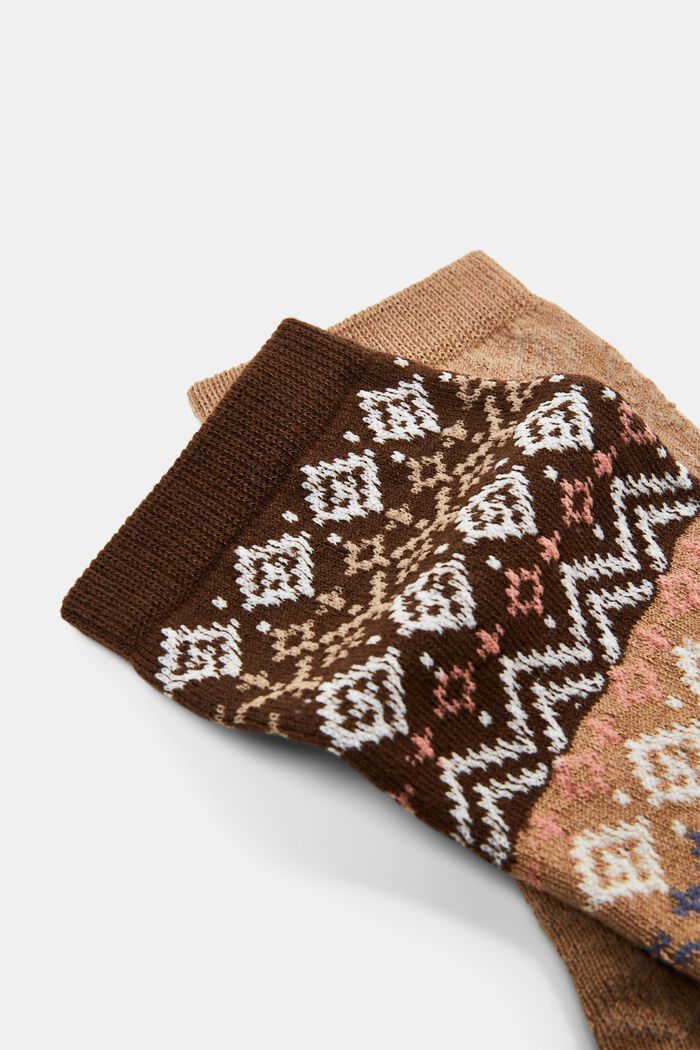 Lot de 2 paires de chaussettes à motif norvégien, coton biologique, BROWN, detail image number 1