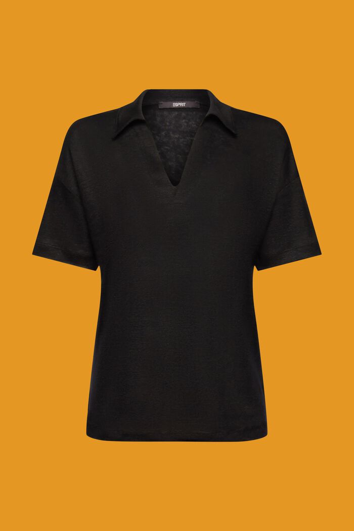 T-shirt à col polo, 100 % lin, BLACK, detail image number 6