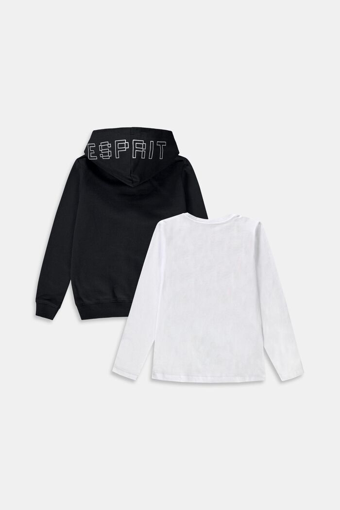 Lot mixte : sweat à capuche entièrement zippé et t-shirt à manches longues, BLACK, detail image number 1