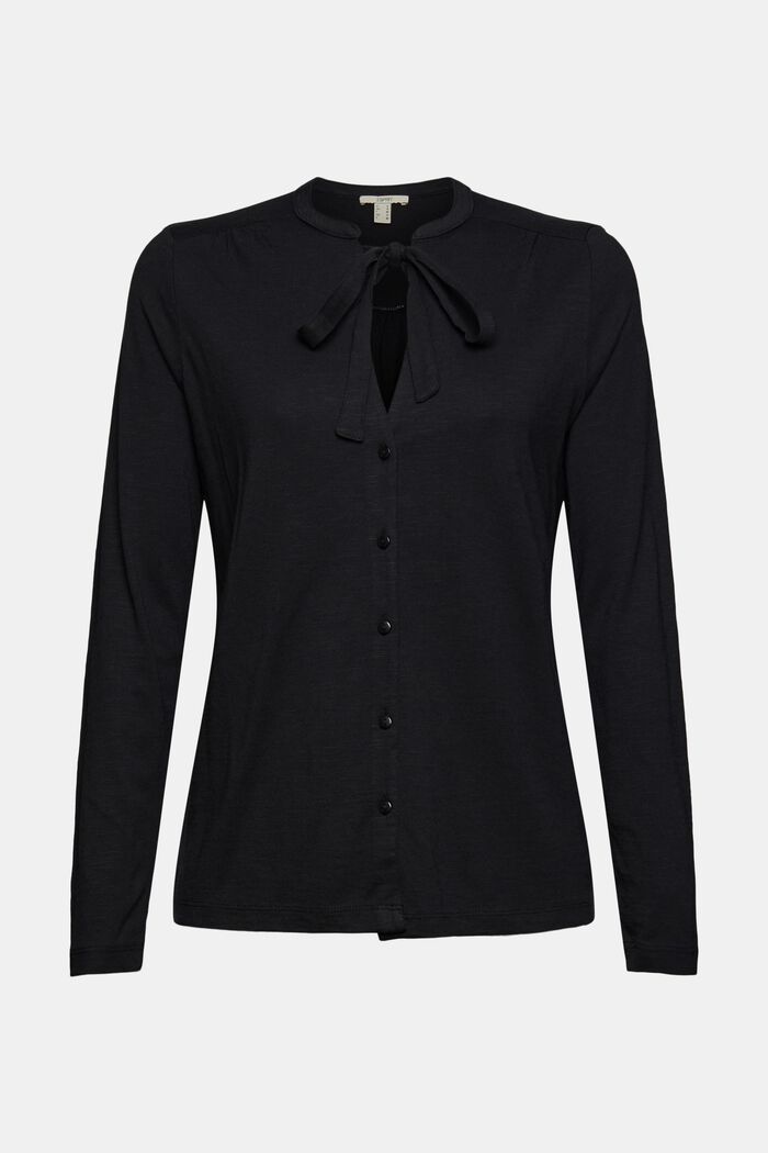 T-shirt à manches longues et lavallière, coton biologique mélangé, BLACK, detail image number 6
