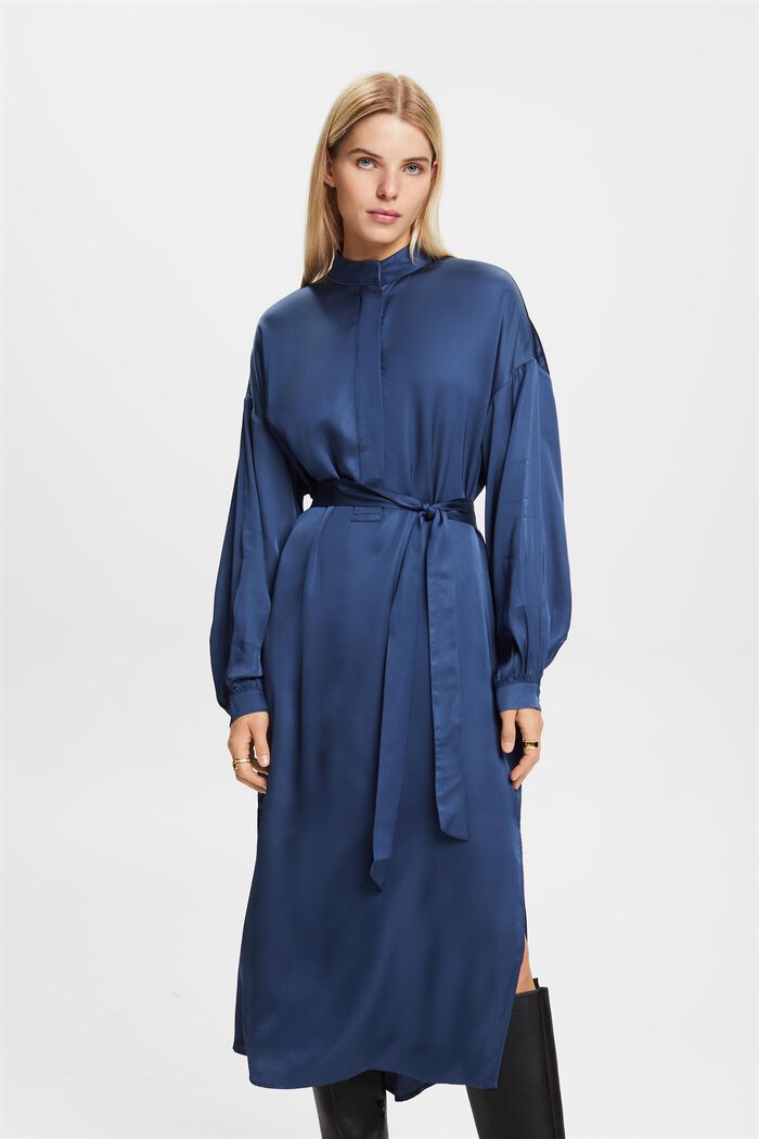 Robe-chemise en satin, GREY BLUE, detail image number 2