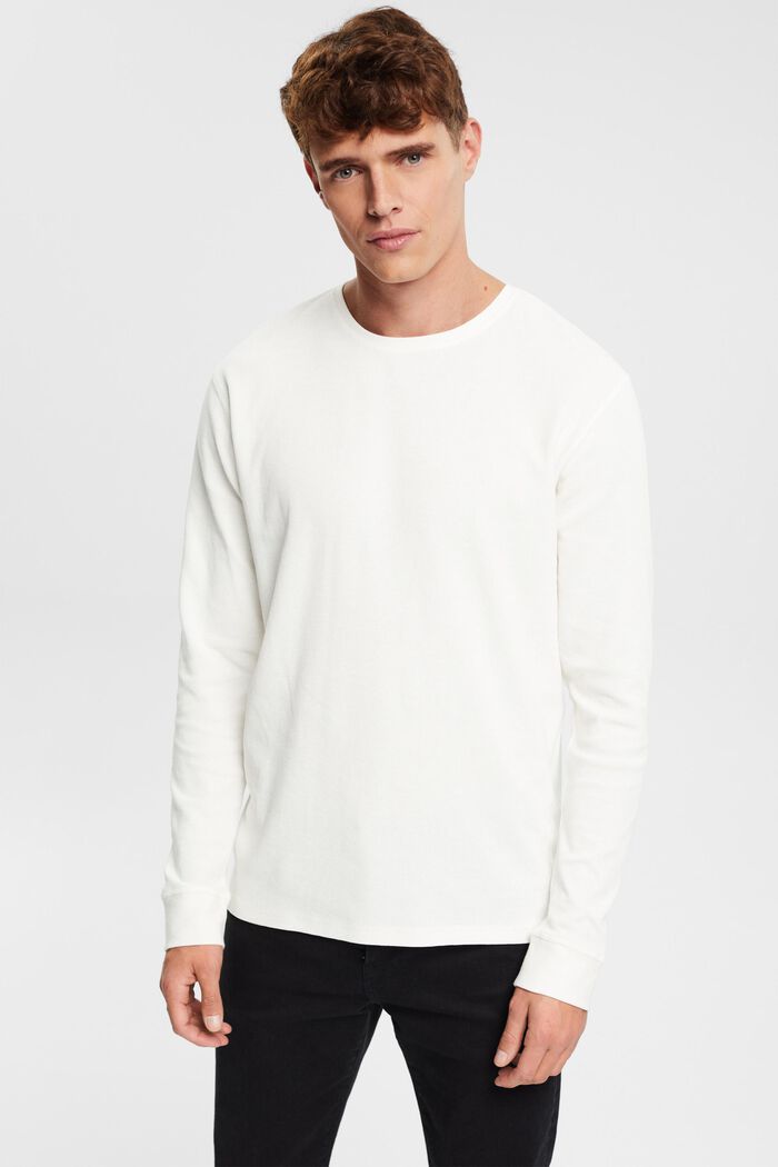 T-shirt à manches longues en maille piquée gaufrée, OFF WHITE, detail image number 1