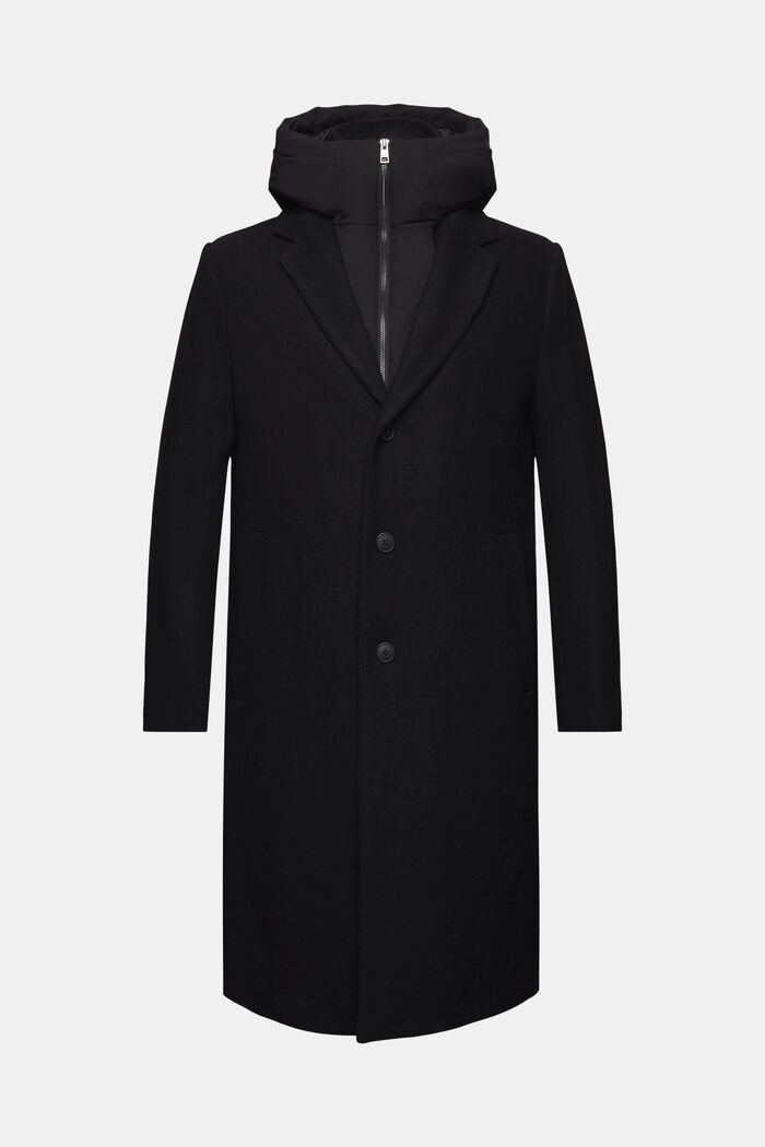 Manteau à capuche amovible en laine mélangée, BLACK, detail image number 6