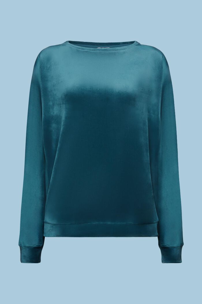 Sweat-shirt de détente en velours, PETROL BLUE, detail image number 5