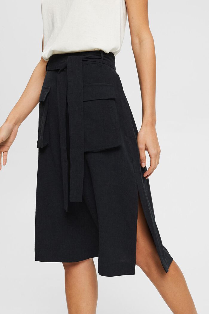 En lin mélangé : la jupe à ceinture à nouer, BLACK, detail image number 2