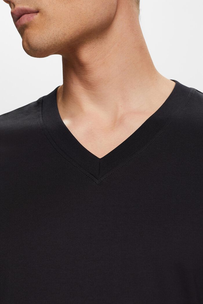 T-shirt en jersey à encolure en V, 100 % coton, BLACK, detail image number 2