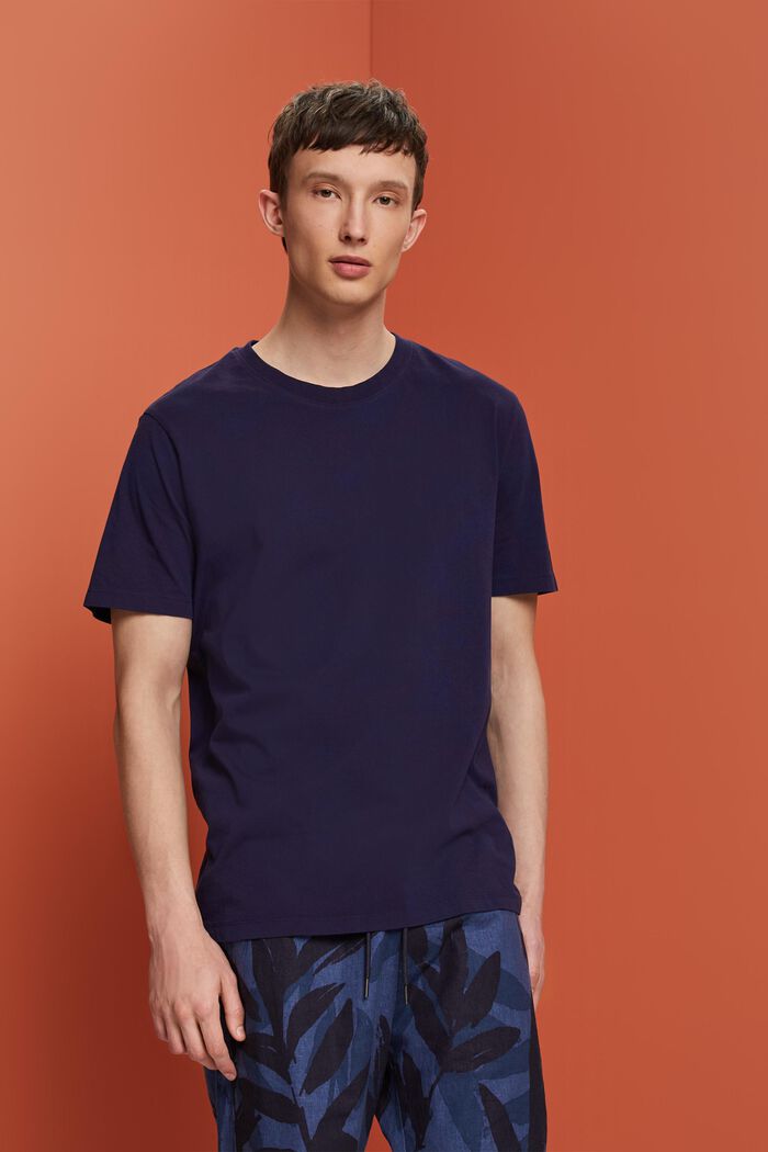 T-shirt à encolure ronde, 100 % coton, DARK BLUE, detail image number 0