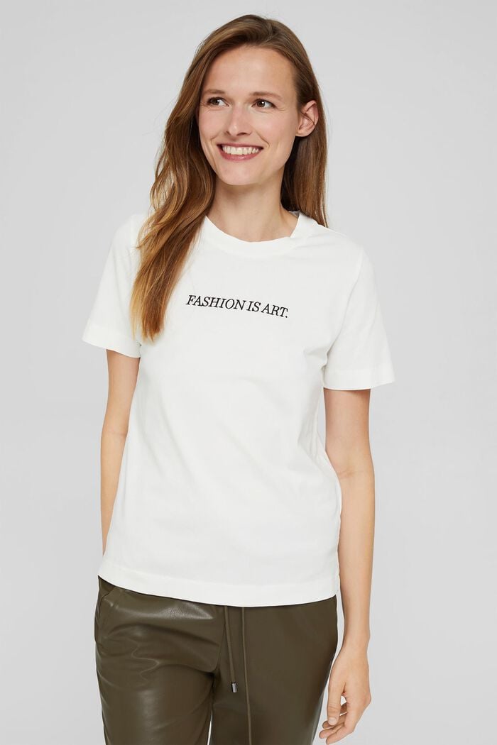 T-shirt à broderie, 100 % coton biologique, OFF WHITE, detail image number 0