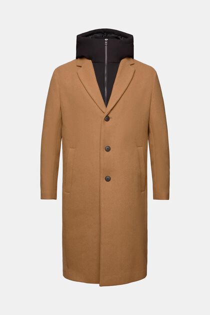 Manteau à capuche amovible en laine mélangée