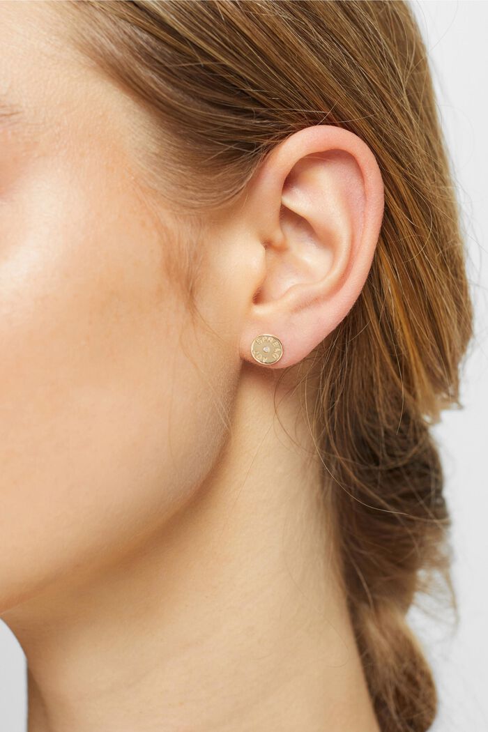 Clous d’oreilles à pierres de zircone, en argent sterling, GOLD, detail image number 2