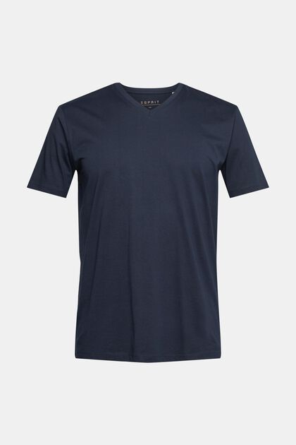 T-shirt à encolure en V en coton durable, NAVY, overview