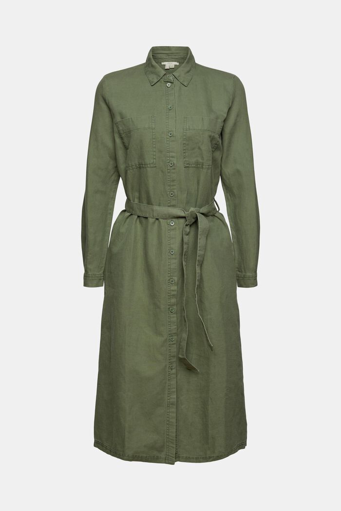 En lin mélangé : la robe-chemise à ceinture, GREEN, detail image number 7