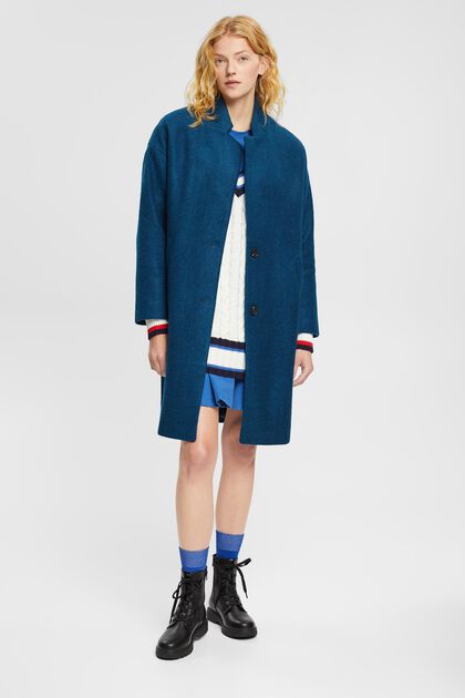 Manteau à teneur en laine, PETROL BLUE, overview