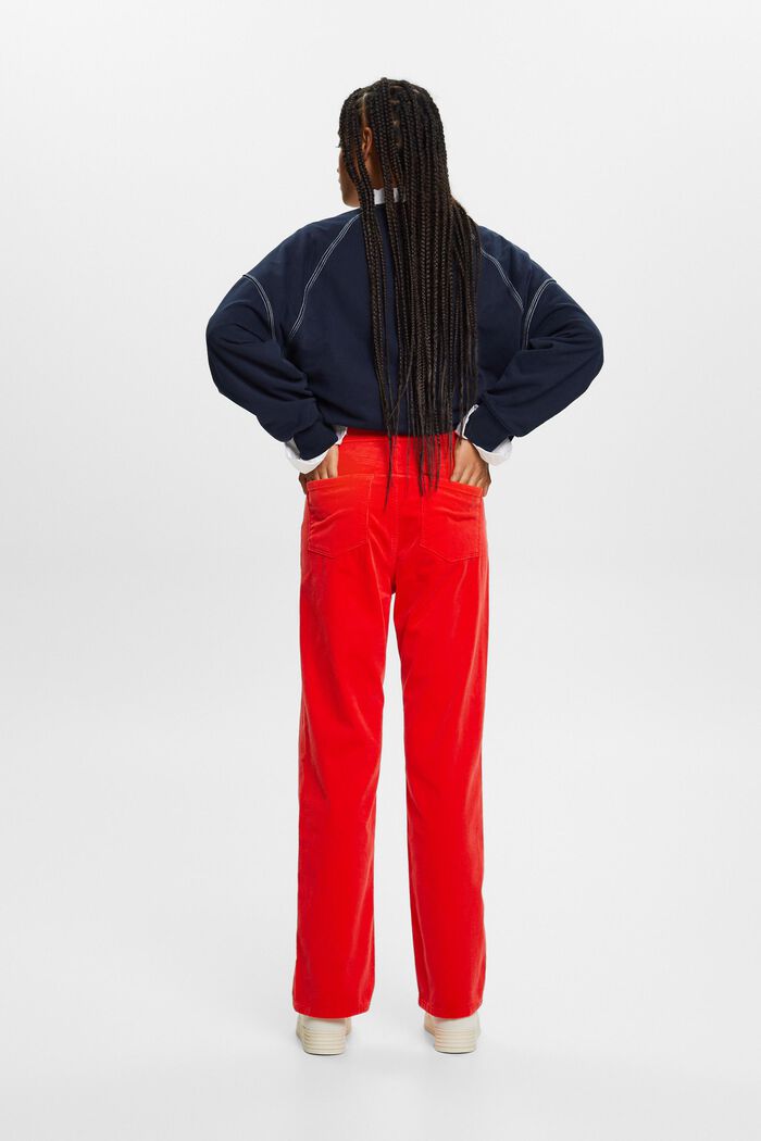 Pantalon en velours côtelé coupe Straight Fit taille haute, RED, detail image number 3