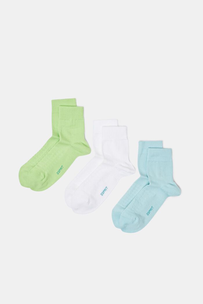 Lot de 3 paires de chaussettes de tennis en coton biologique côtelé, BLUE/GREEN, detail image number 0