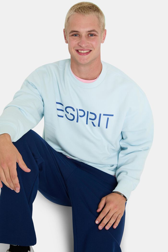 Sweat-shirt unisexe en maille polaire de coton orné d’un logo, PASTEL BLUE, detail image number 5