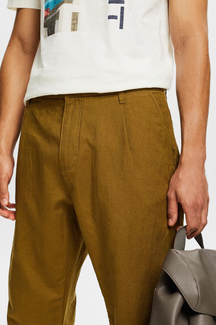 Pantalon de coupe droite en lin et coton, OLIVE, detail image number 4