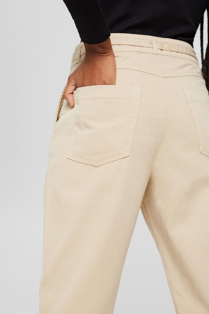 Pantalon à pinces ceinturé, coton Pima, BEIGE, detail image number 5
